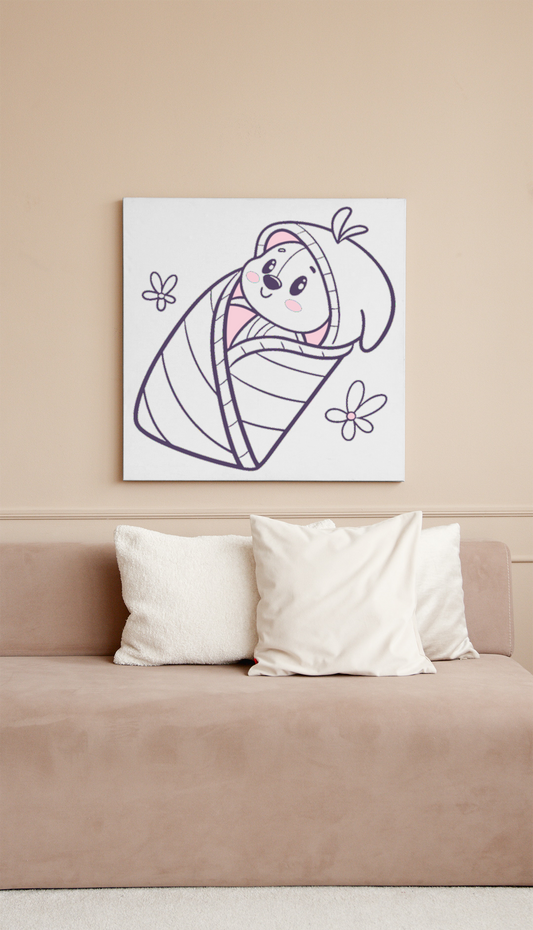 Cadre avec ourson adorable au style doodle enveloppé dans un design charmant