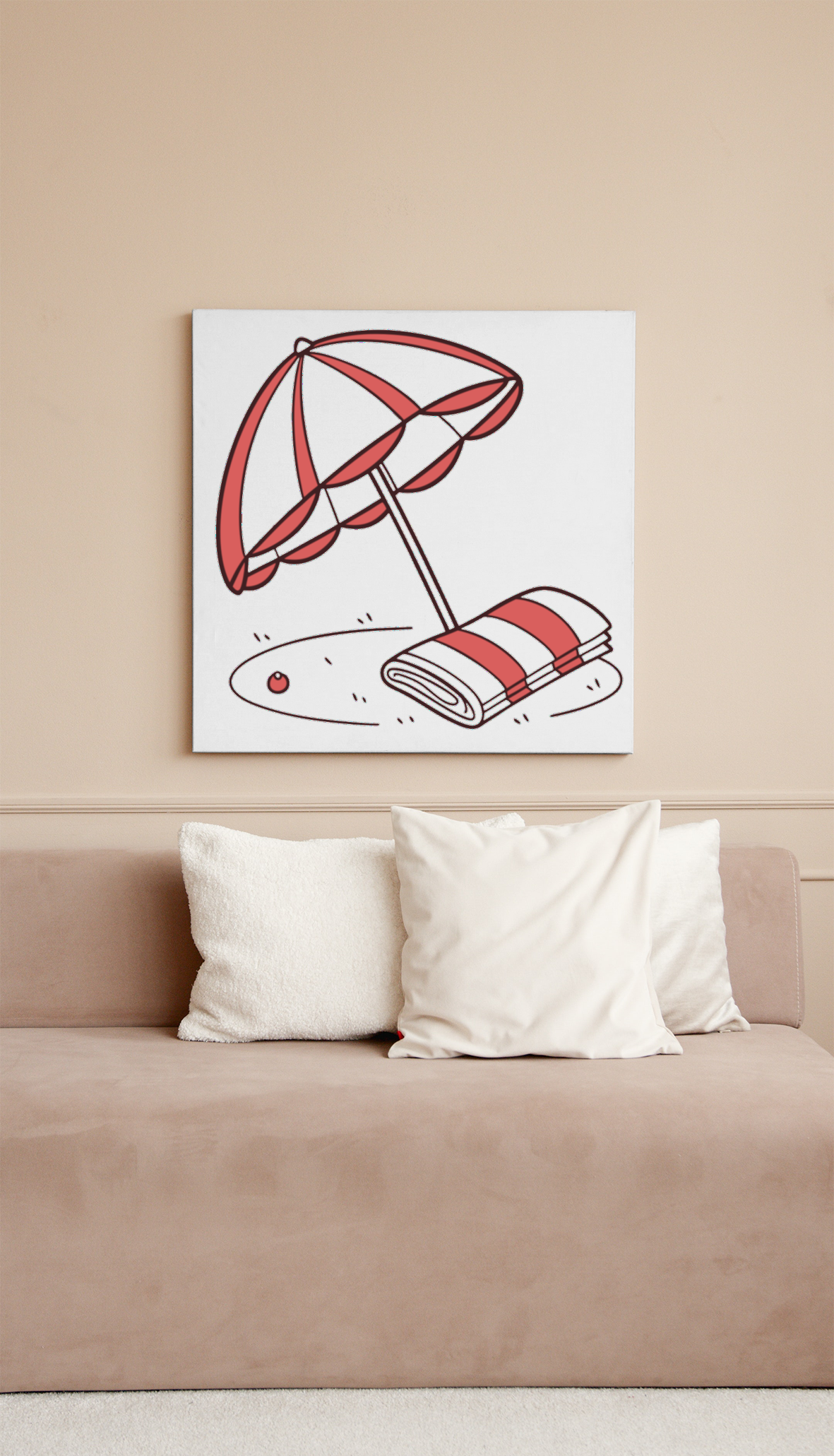Cadre avec motif estival parasol et vagues pour une ambiance détendue et nautique