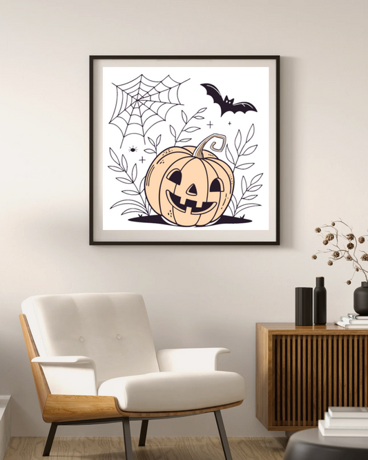 Cadre illustrant citrouille joyeuse style doodle pour Halloween ambiance enchantée