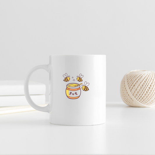Mug décoré adorable abeilles joyeuses autour pot miel façon kawaii