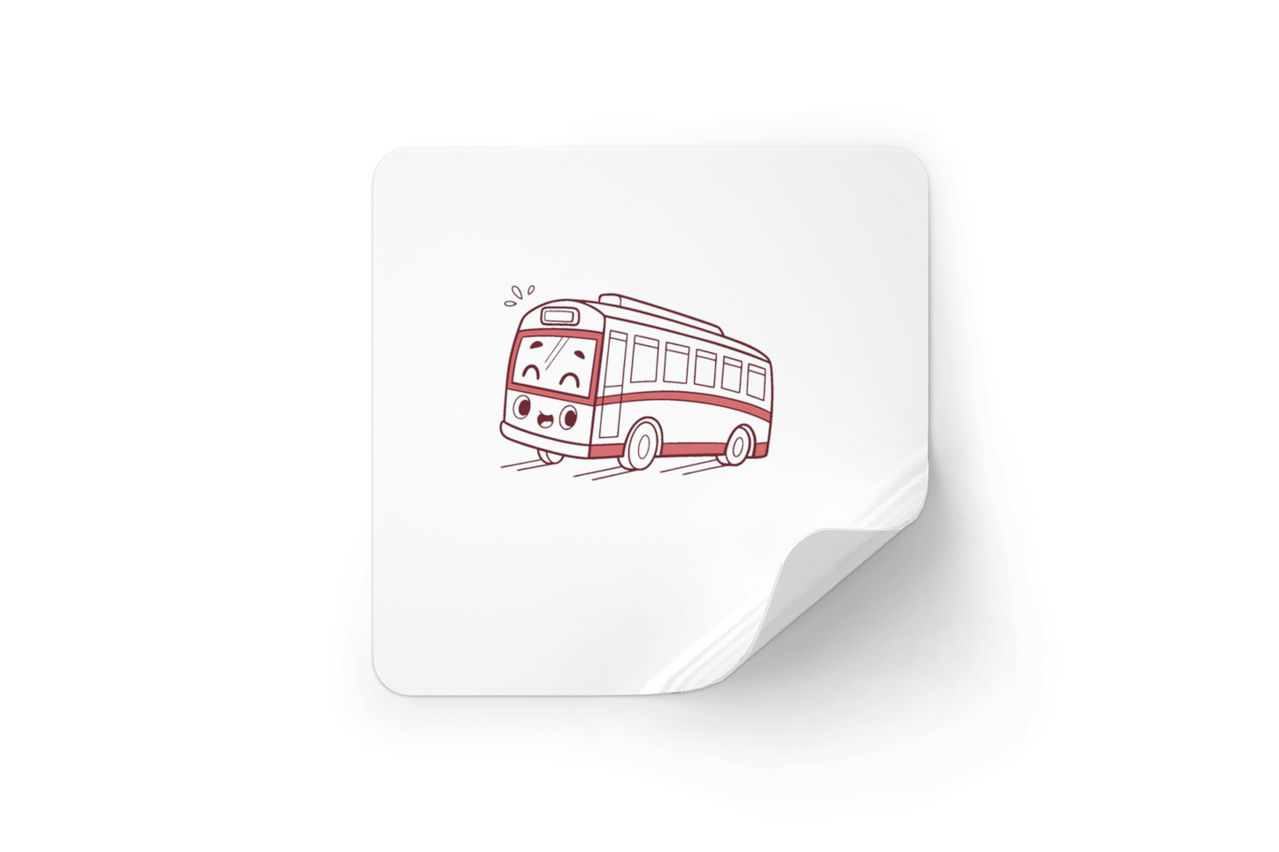 Sticker décoratif avec bus souriant en style cartoon pour ambiance urbaine ludique