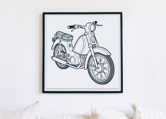 Honda Super Cub 1958 cadre stylisé pour affiches rétro