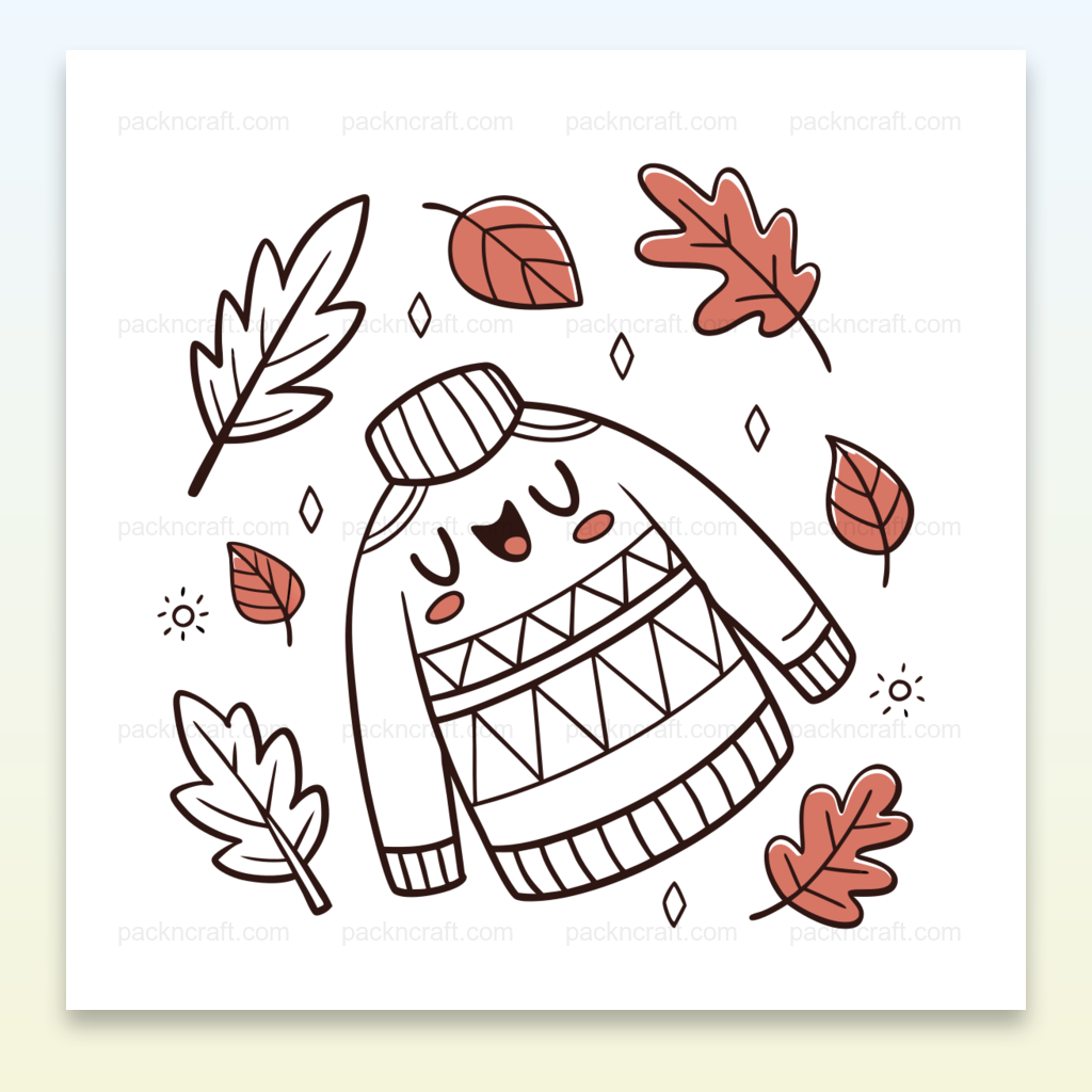 Illustration de pull joueur avec feuilles d'automne pour projets DIY.