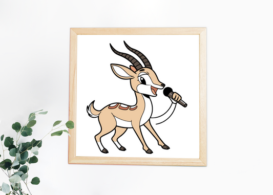 Cadre décoratif amusant avec gazelle chantante dans un style musical cartoon