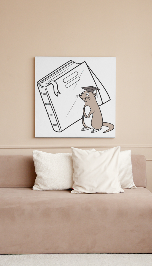 Cadre avec une loutre et livre style dessin thème éducatif abordant la lecture