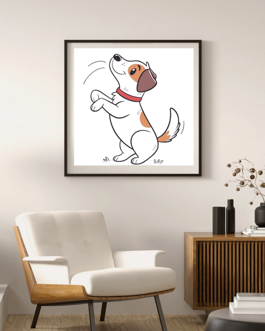 Cadre décoratif avec un chien joyeux doux et fidèle en style vectoriel