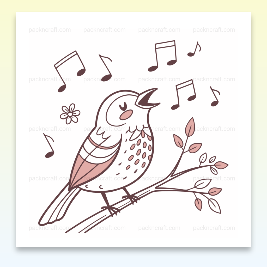 Illustration vectorielle d'un oiseau chantant sur un arbre, style pastel.