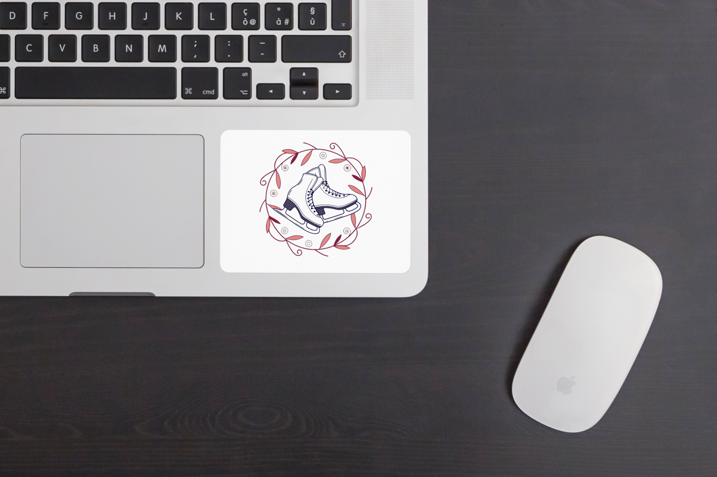 Sticker élégant avec patins à glace en style vectoriel raffiné et vignes d'hiver