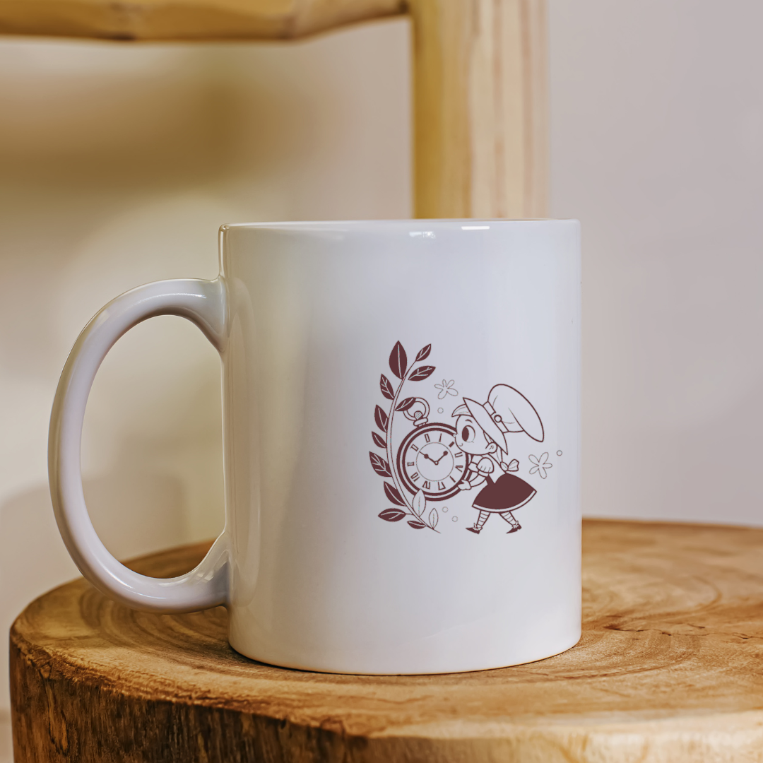 Mug au design minimaliste, petite sorcière nostalgique, horloge vintage