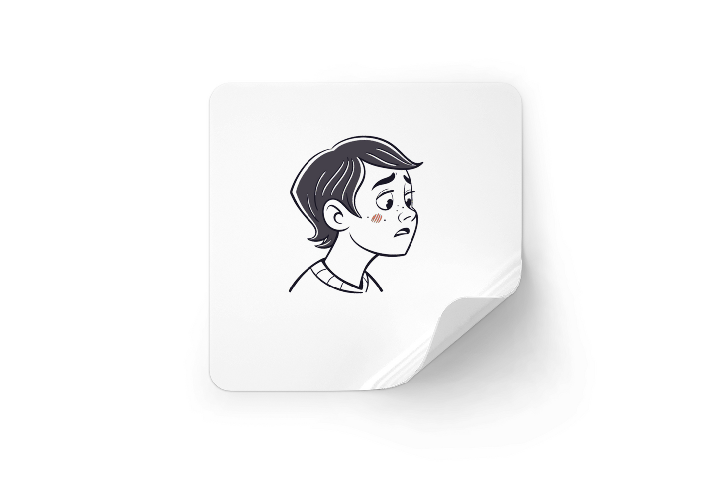 Sticker représentant un garçon pensif avec une icône émotive, thème éducation