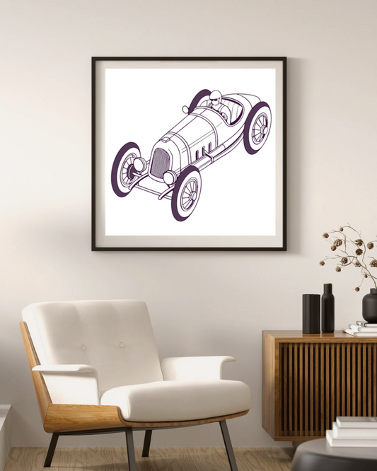 Pilote rétro en action | SVG organique | Course vintage