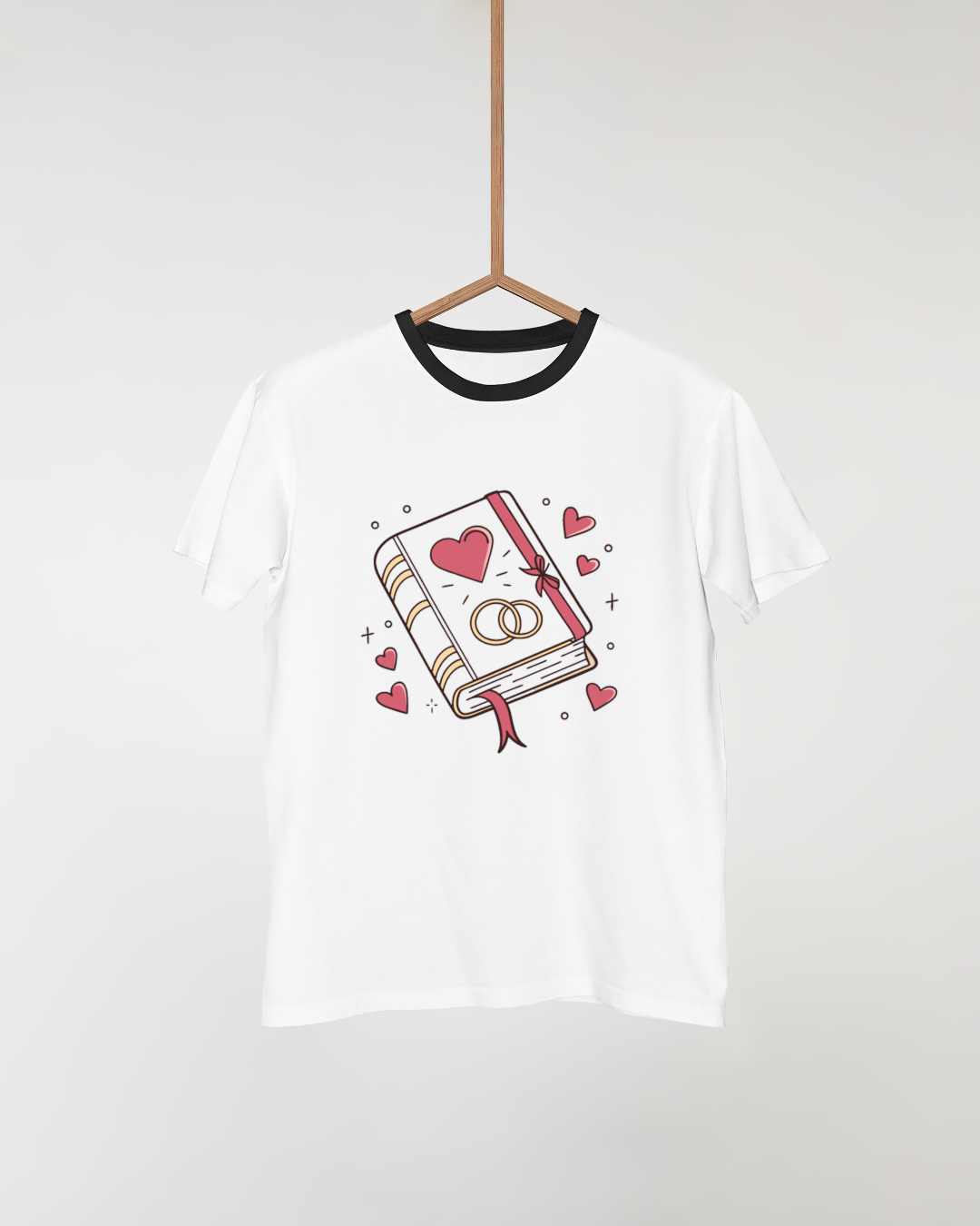 Design livre mariage sur t-shirt, offre visuelle tendance.