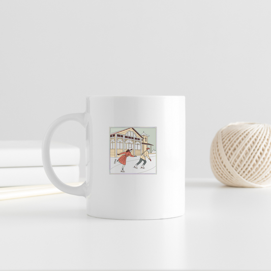 Image de patineurs rétro personnalisée sur un mug, un cadeau original.