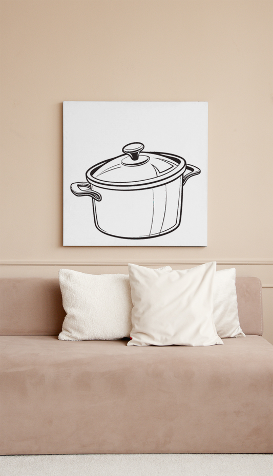 Cadre déco avec une cocotte fumante, style flat pour cuisine maison