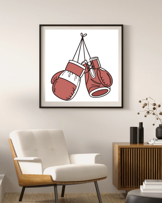 Cadre avec gants de boxe style doodle suspendus pour les passionnés de sport