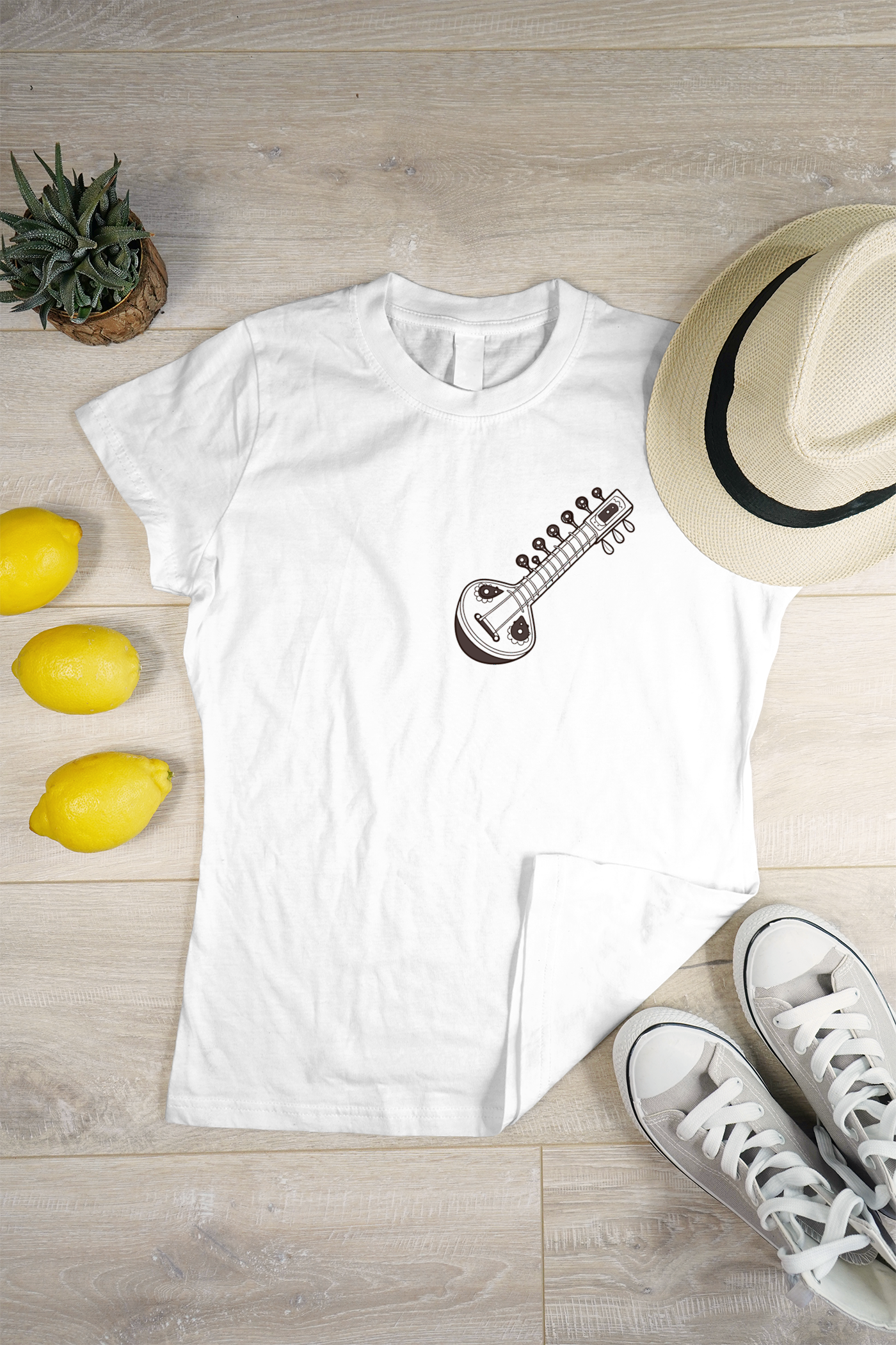 T-shirt moderne avec une icône musicale vibrante évoquant une ambiance harmonieuse