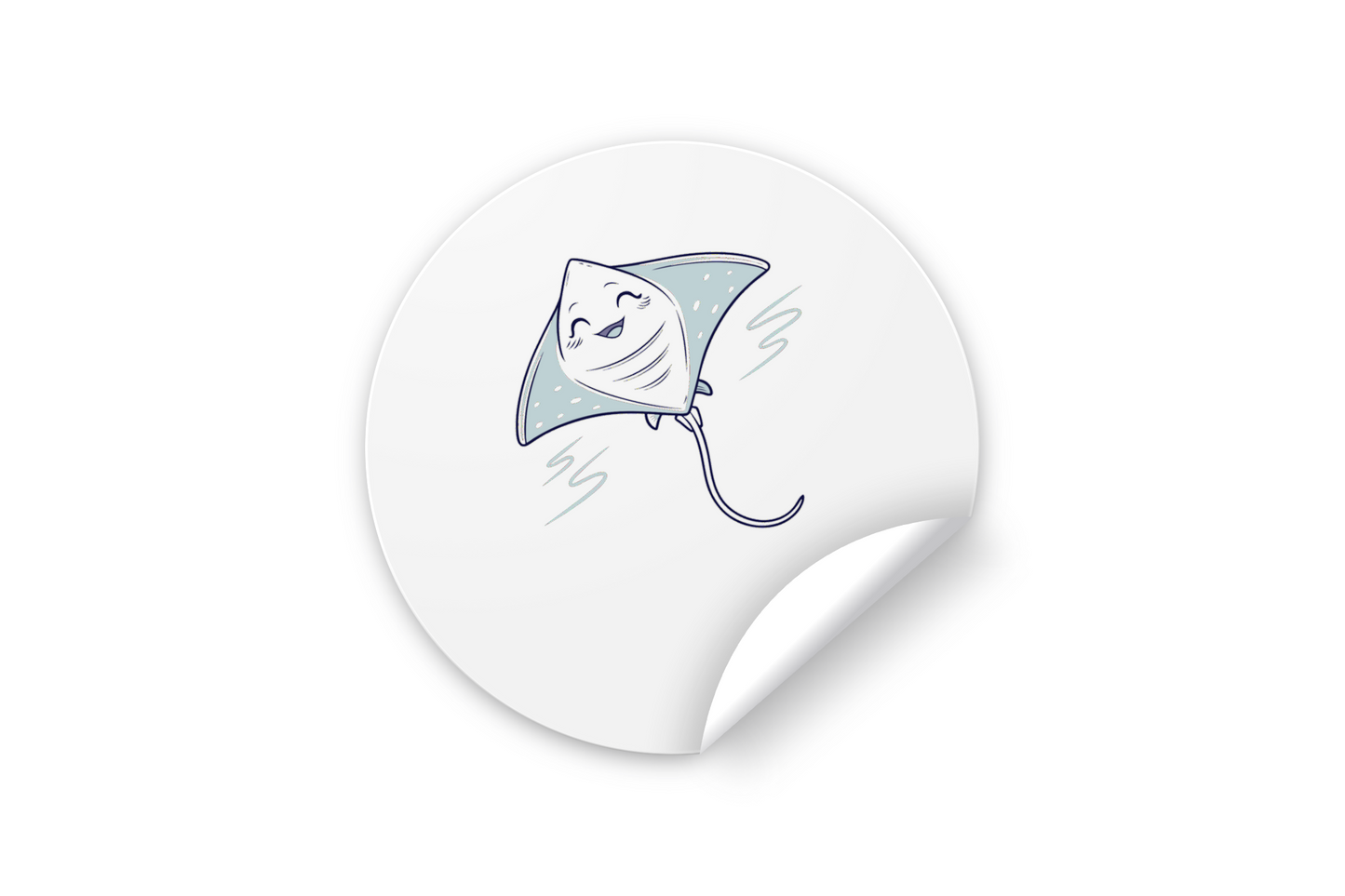 Sticker représentant une raie souriante dans un style ludique et océanique