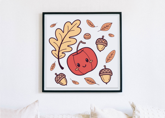 Cadre automnal avec citrouille kawaii entourée de feuilles colorées