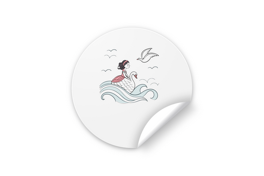 Autocollant décoratif petite fille joyeuse chevauchant un cygne en pleine aventure