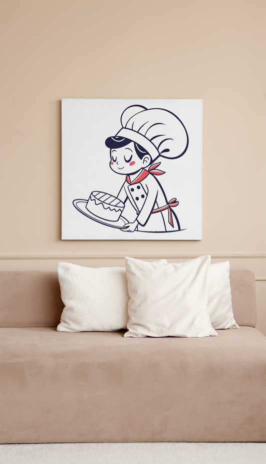 Cadre avec icône minimaliste d'un enfant chef créatif en cuisine