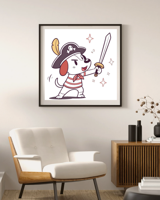Cadre mettant en scène un chien pirate adorable pour une aventure marine amusante