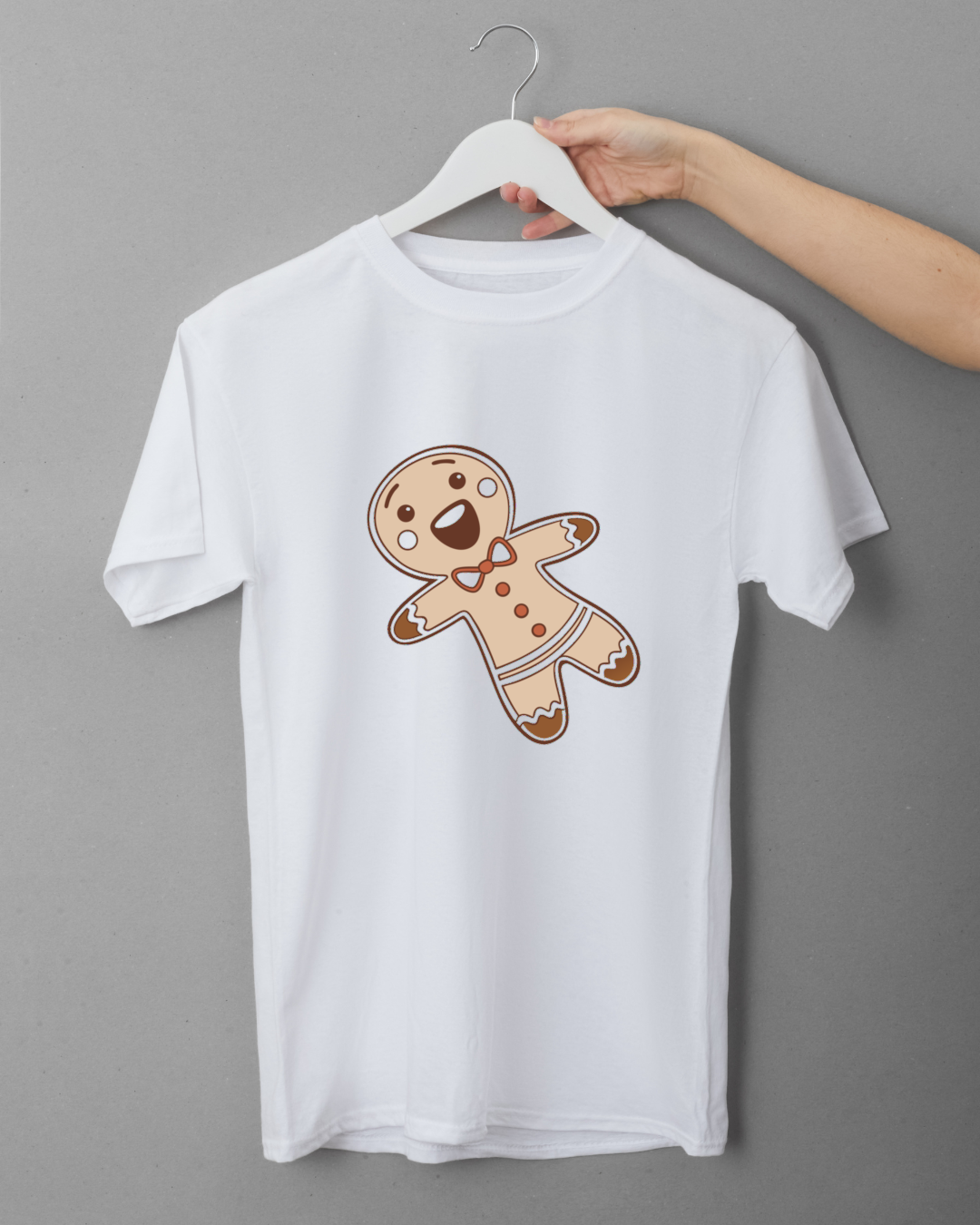 T-shirt avec icône biscuit festif sur fond rouge pour ambiance Noël joviale