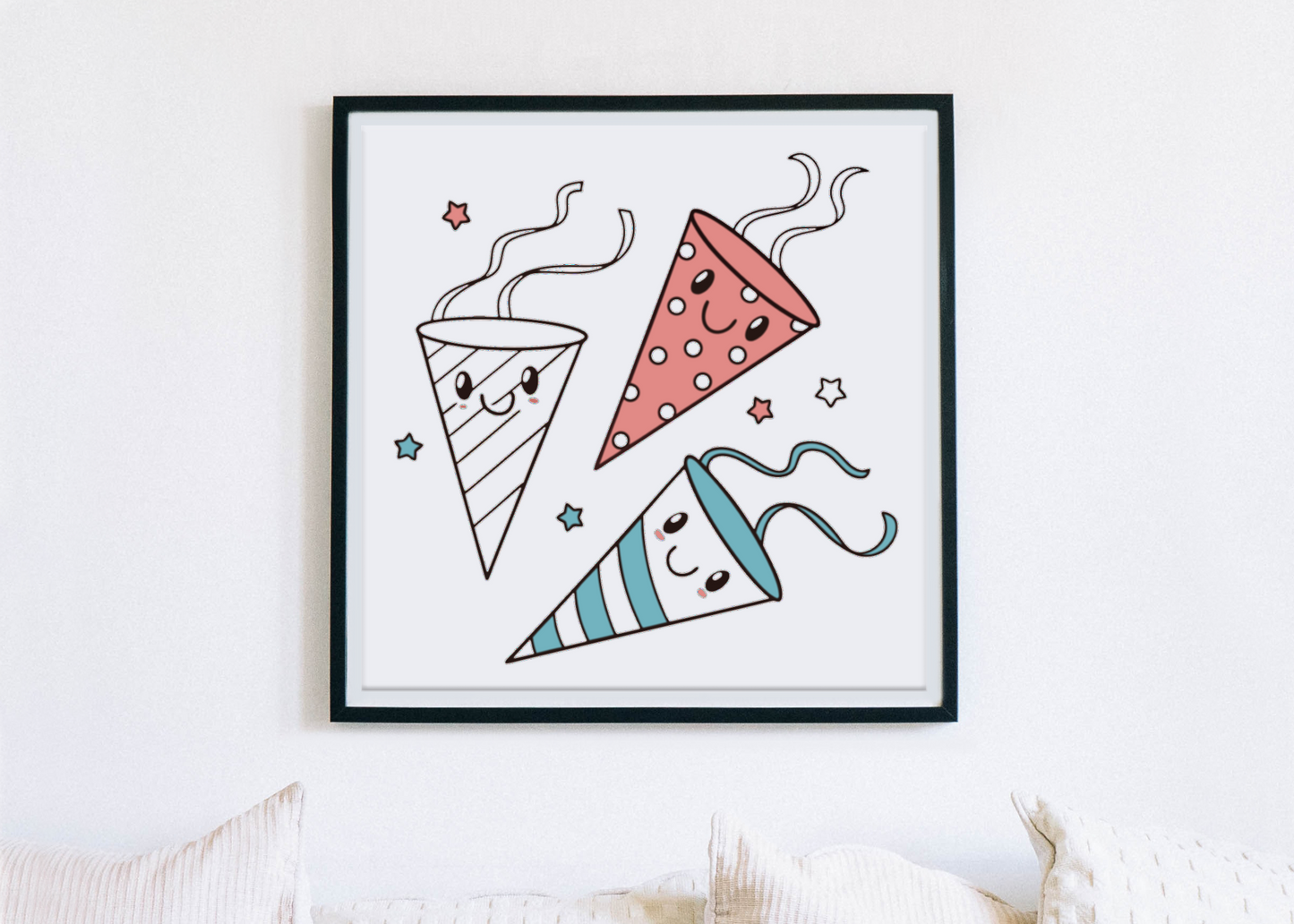 Cadre décoratif avec illustration kawaii de streamers joyeux