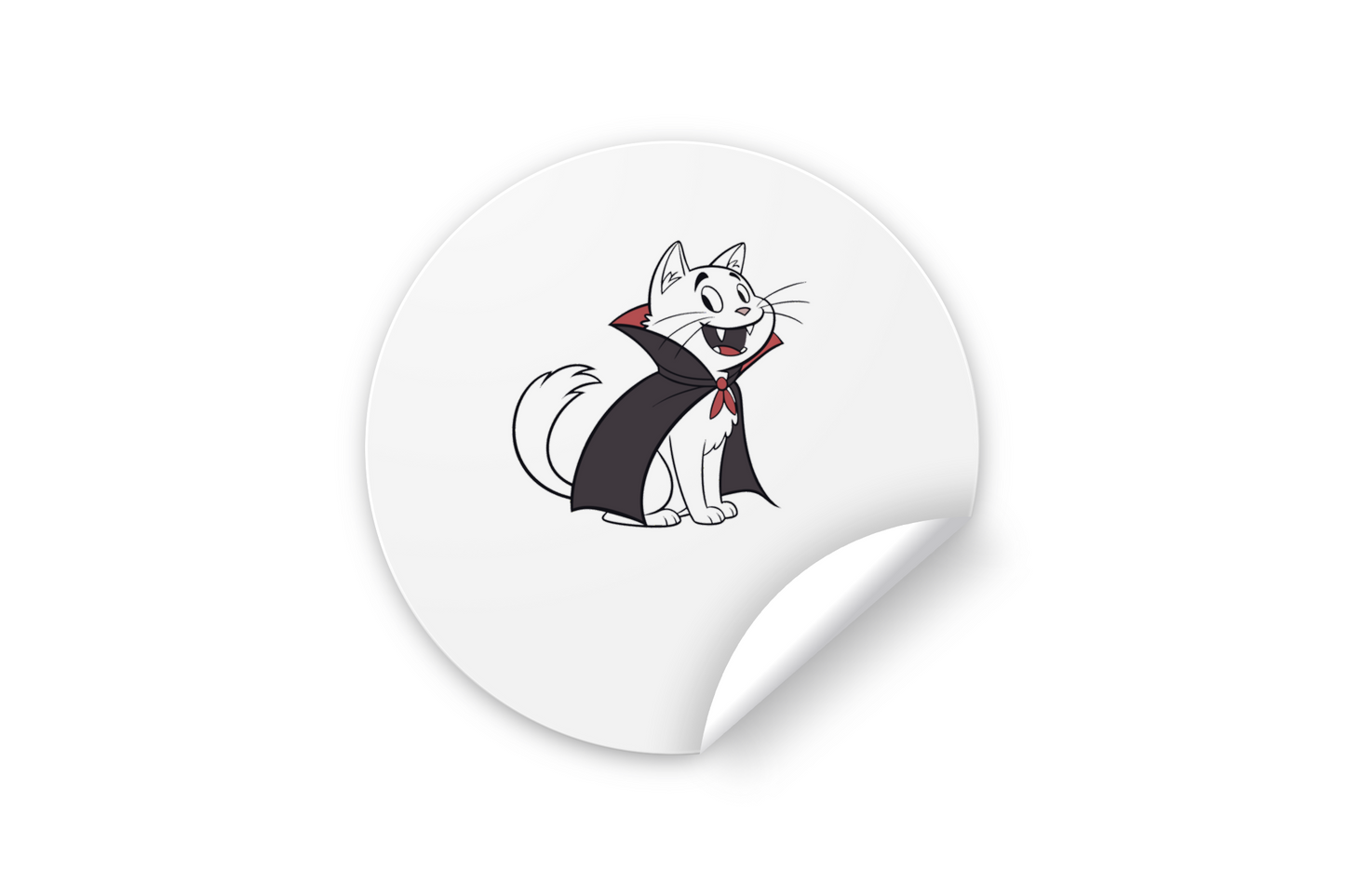 Sticker festif avec un chat vampire cartoon souriant parfait pour Halloween