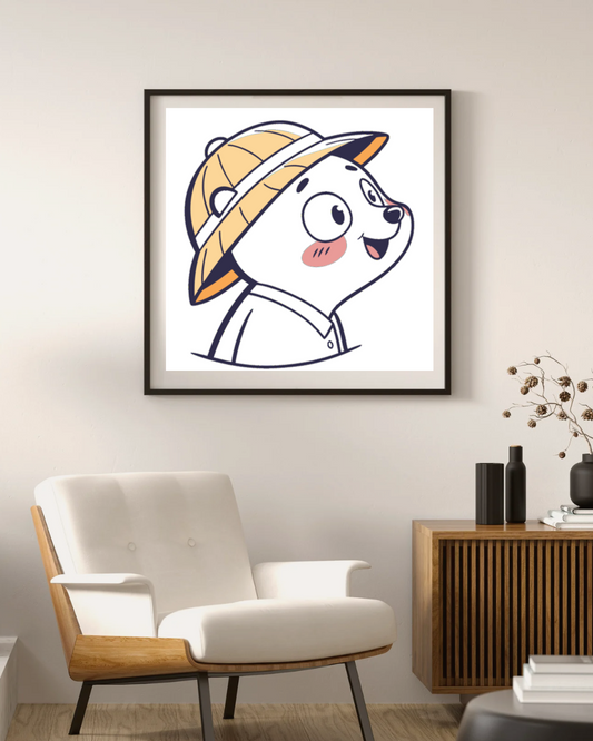 Cadre minimaliste avec un panda explorateur vecteur, thème découverte animale