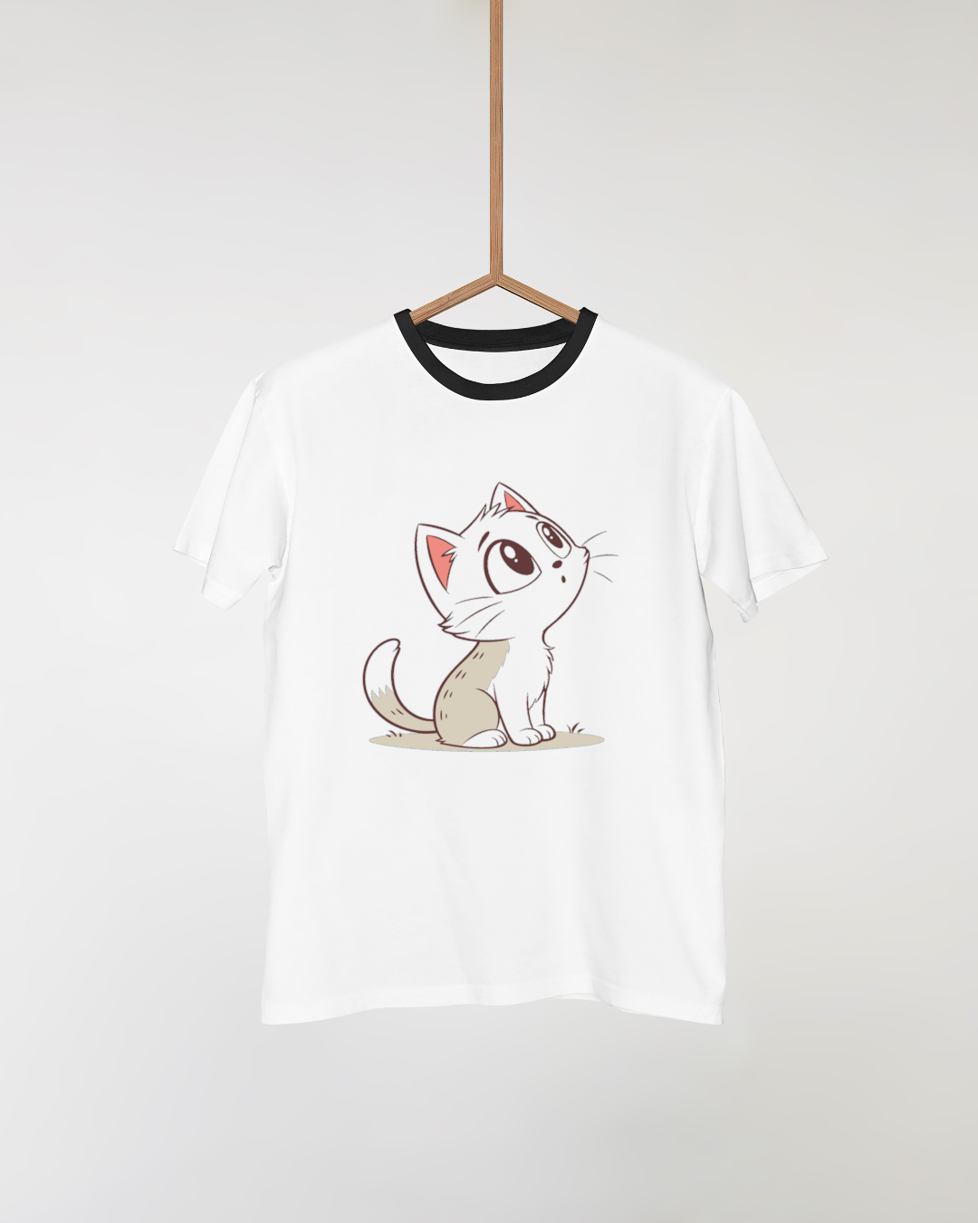 T-shirt avec chat curieux stylisé levant les yeux, compagnon adorable et minimaliste