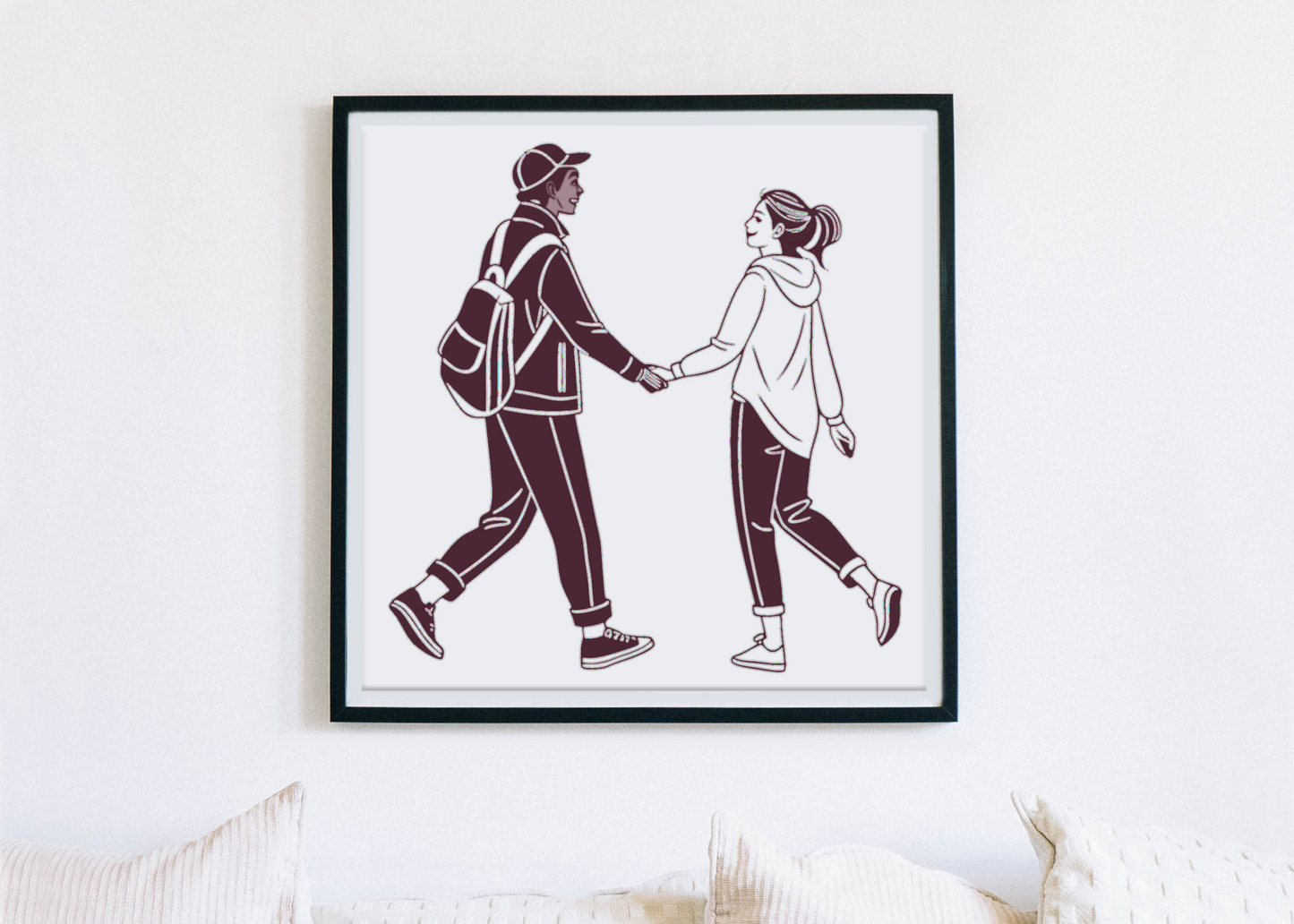 Cadre personnalisé avec illustration romantique d'un couple moderne