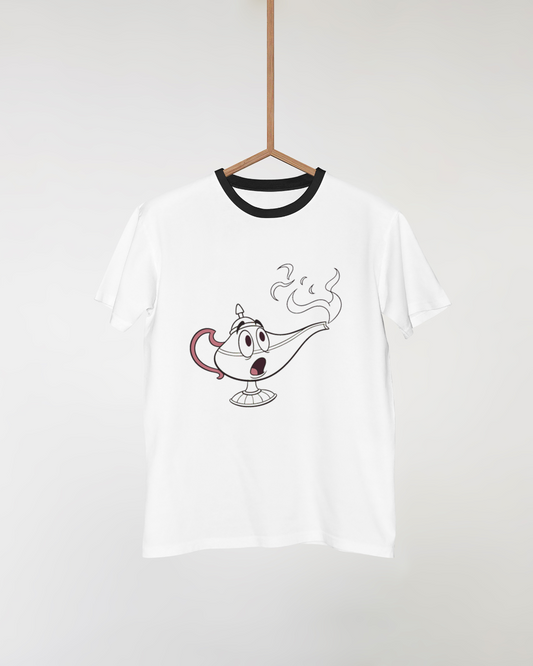 T-shirt avec dessin cartoon d'une lampe magique sur thème fantastique