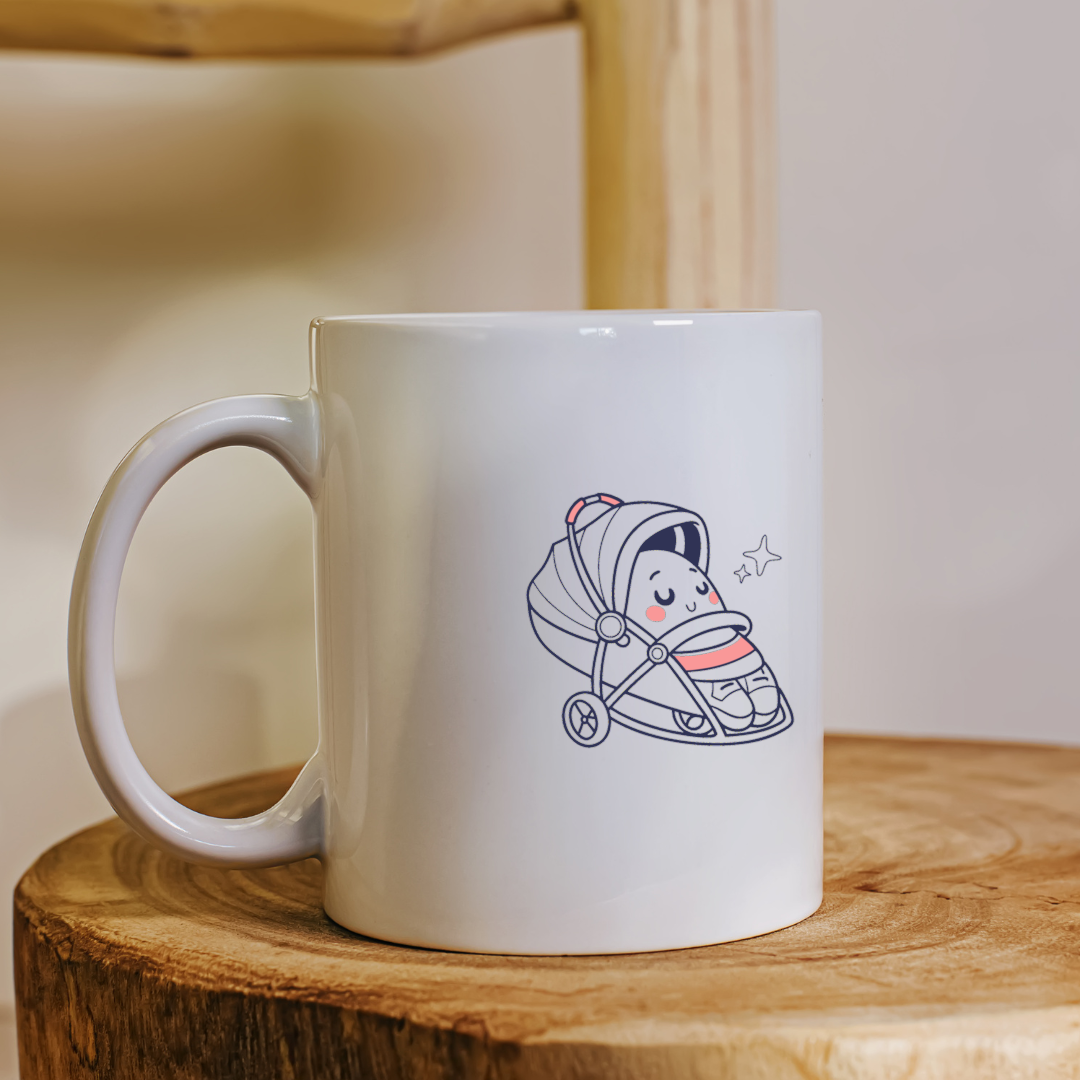 Mug avec icône kawaii d'un bébé endormi dans une poussette