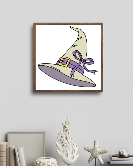 Cadre à thème Halloween avec un chapeau de sorcier étoilé au design charmant