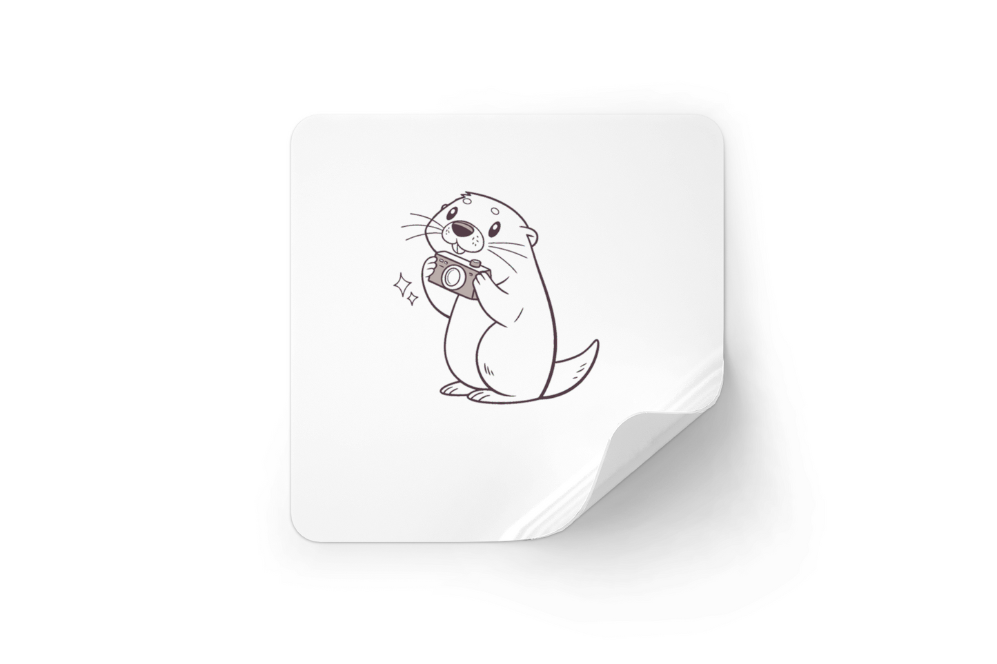 Sticker avec loutre joyeuse et appareil photo cadre nature minimaliste