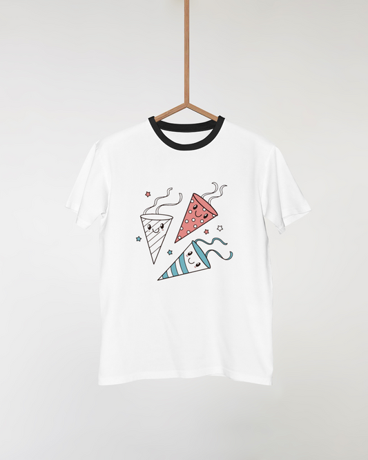 T-shirt avec design kawaii de streamers colorés et joyeux pour fête