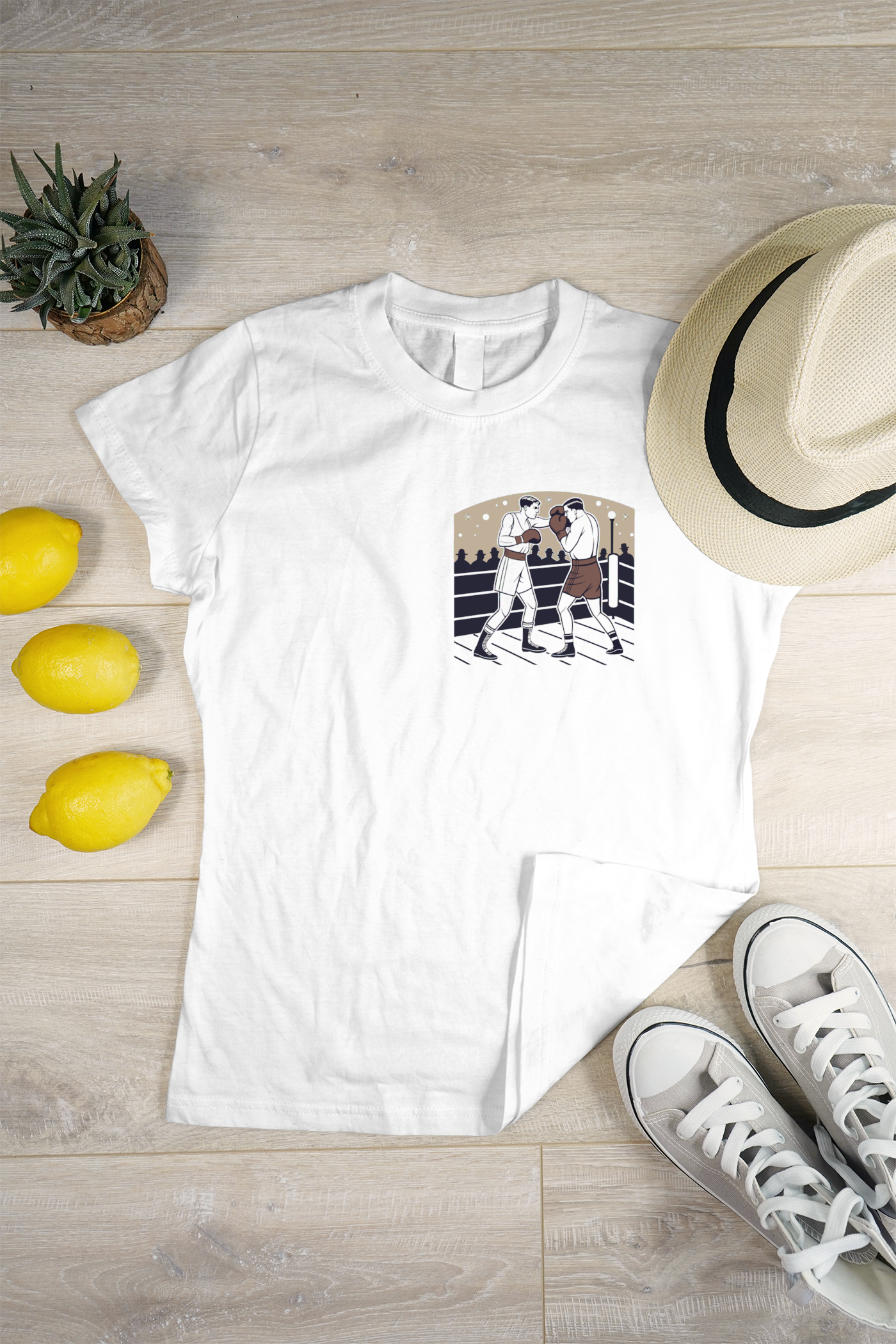 T-shirt orné d'une illustration vintage de boxeurs