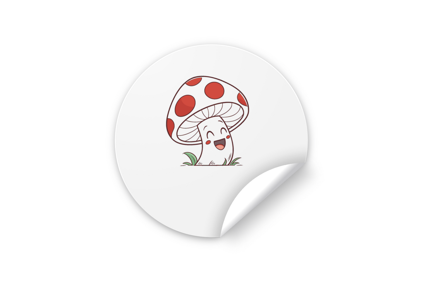 Sticker avec un champignon joyeux en style cartoon, parfait pour les amateurs de nature