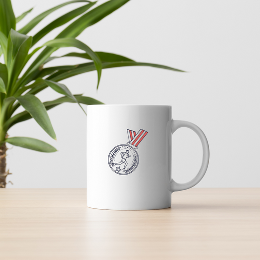 Mug avec médaillon coureur style vintage sportif, design rétro inspirant