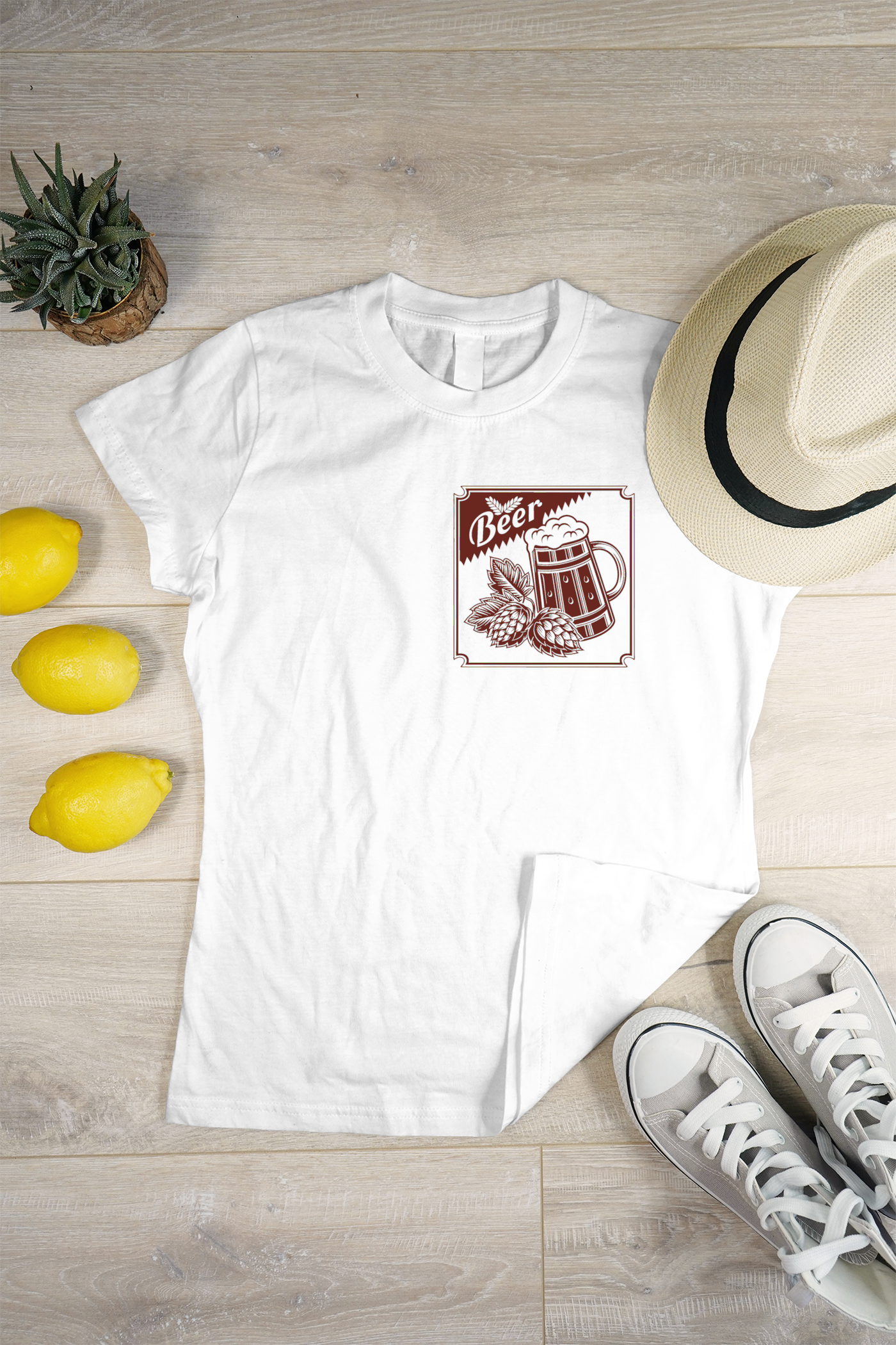 T-shirt avec motif bière style rétro, idéal pour cadeaux originaux.
