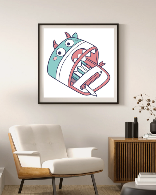 Cadre amusant avec motif de monstre coloré, idéal pour une salle de classe joyeuse