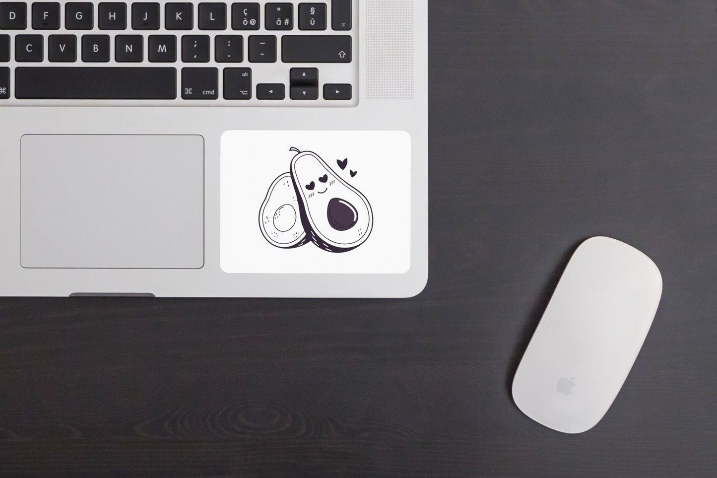 Sticker monochrome décoratif d'un avocat amoureux sur fond frais et moderne