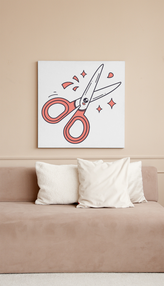 Cadre avec dessin digital de ciseaux stylisés pour écoles et fournitures