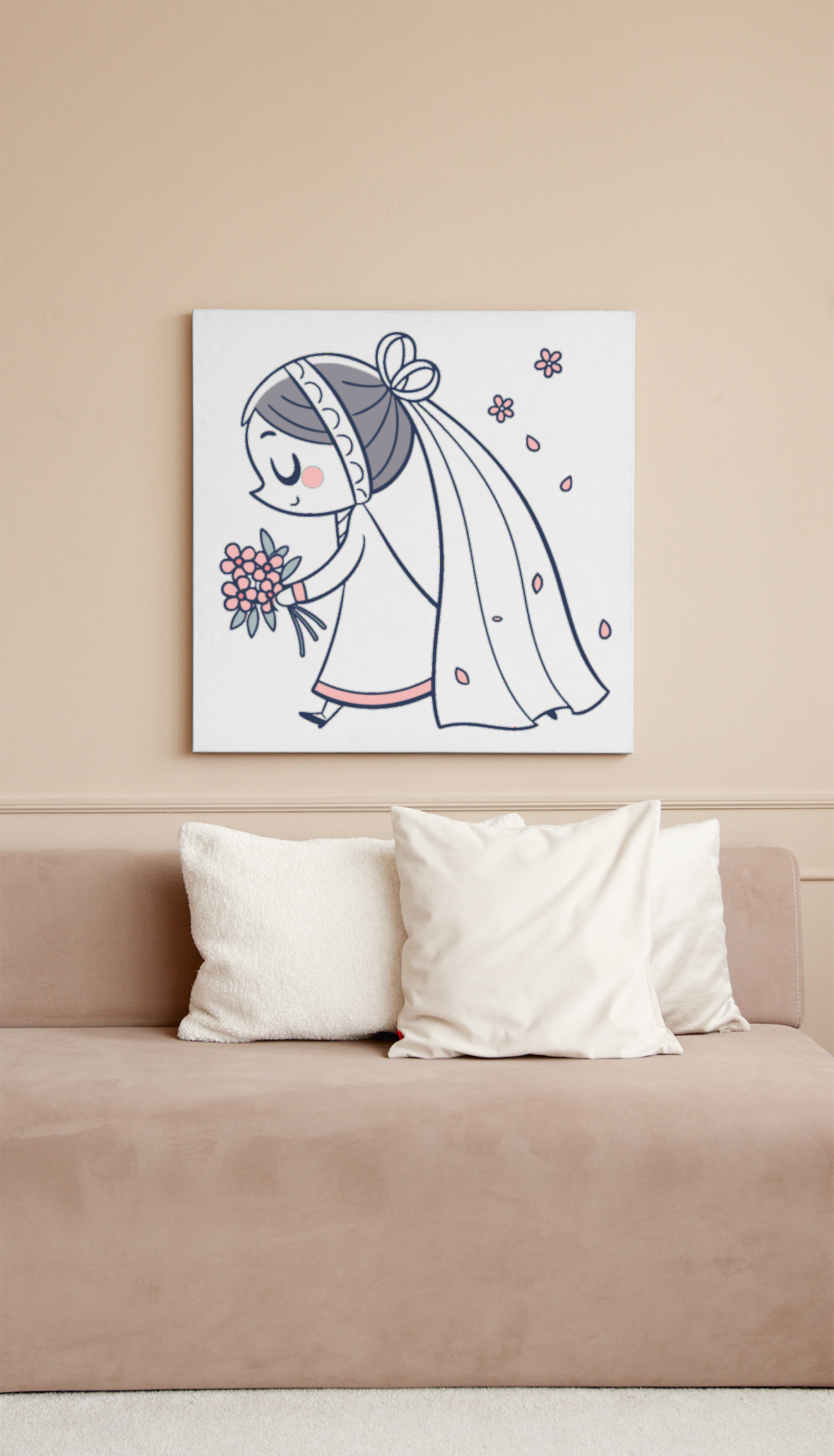 Cadre de mariage avec illustration bride veil, décor raffiné