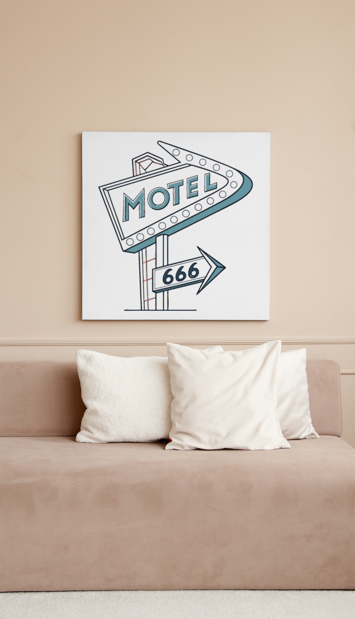 Décoration murale vintage avec illustration de motel, ajoute du caractère