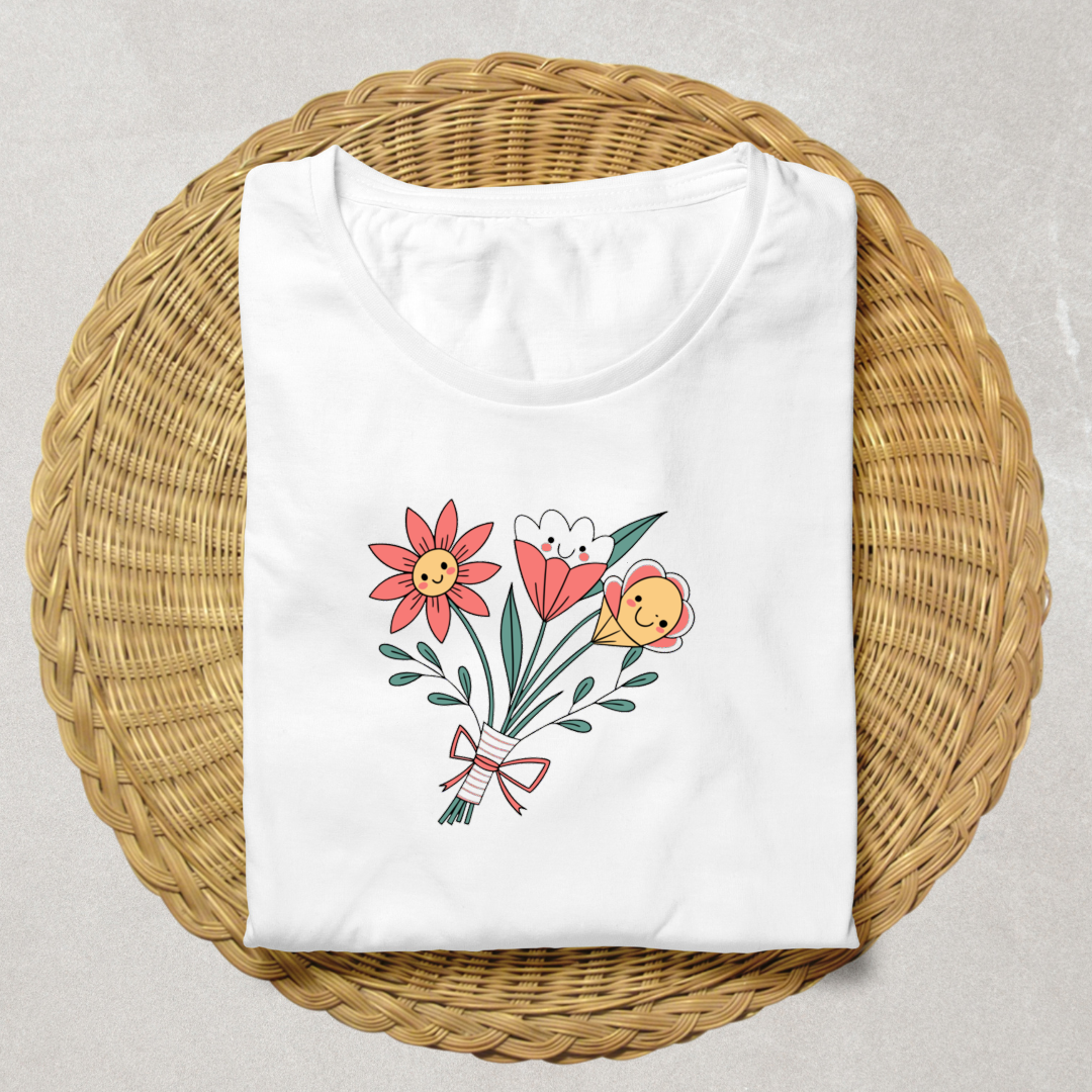 T-shirt avec motif doodle fleuri ensoleillé dans un style printanier attrayant