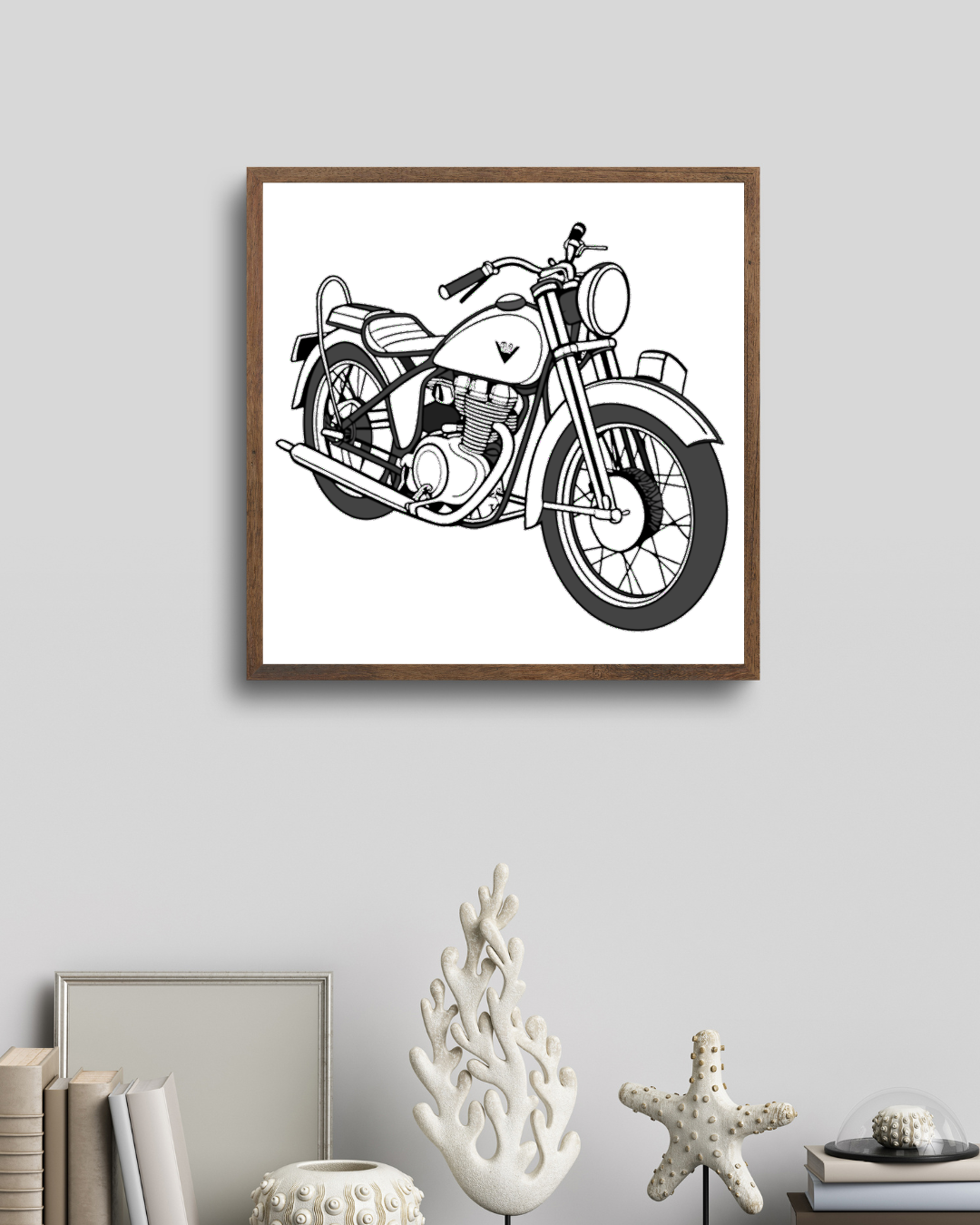 Cadre avec illustration Vincent Black Shadow 1948 pour style rétro.