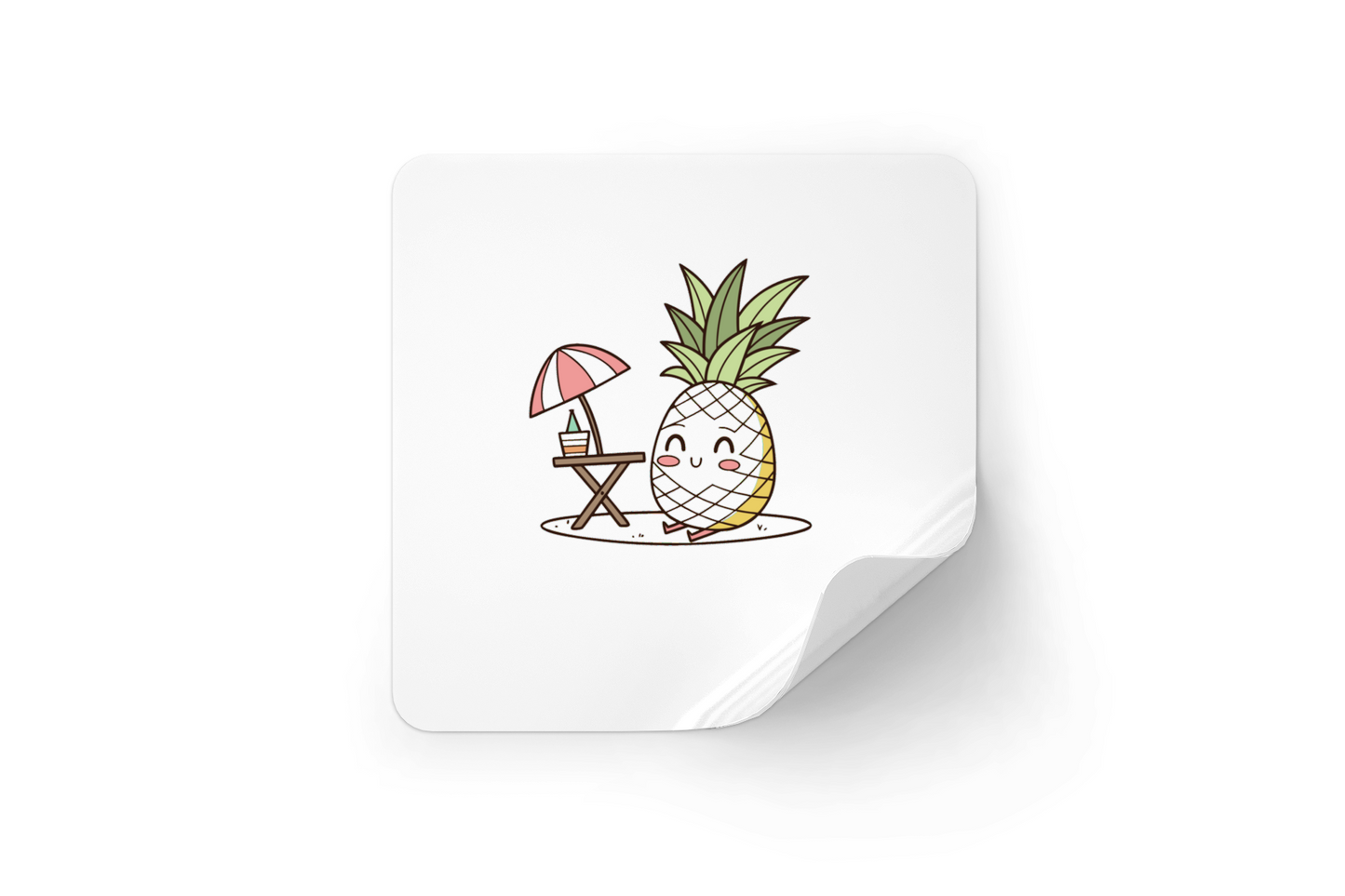 Sticker amusant avec un ananas style kawaii relaxé sous le soleil estival