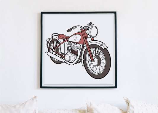 Affiche murale de moto ancienne avec cadre vintage épuré.