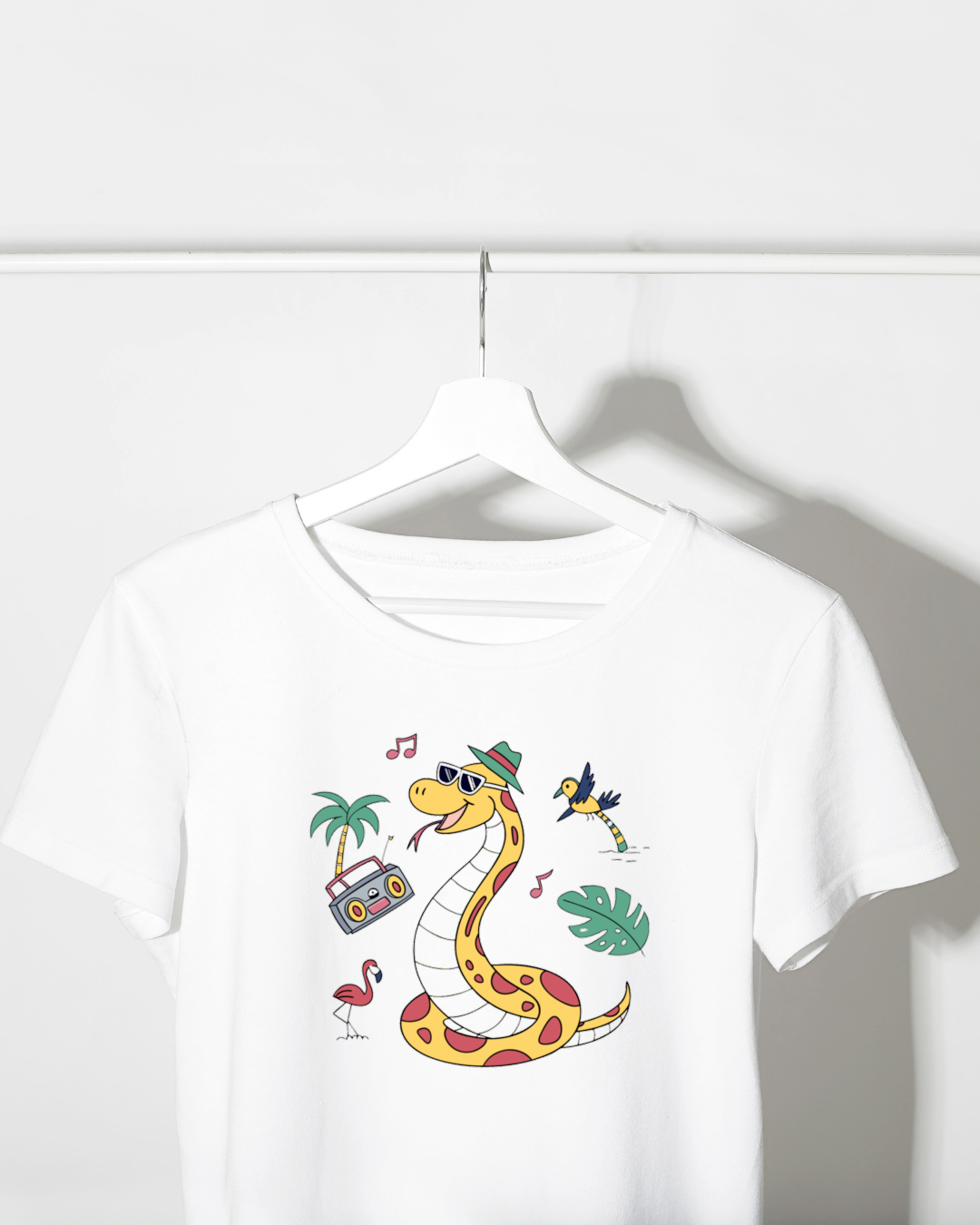 T-shirt amusant motif serpent dansant style tropical animé vibrant et estival